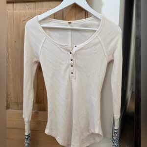 Free People Women’s Cream Henley Thermal Long Sleeve Top